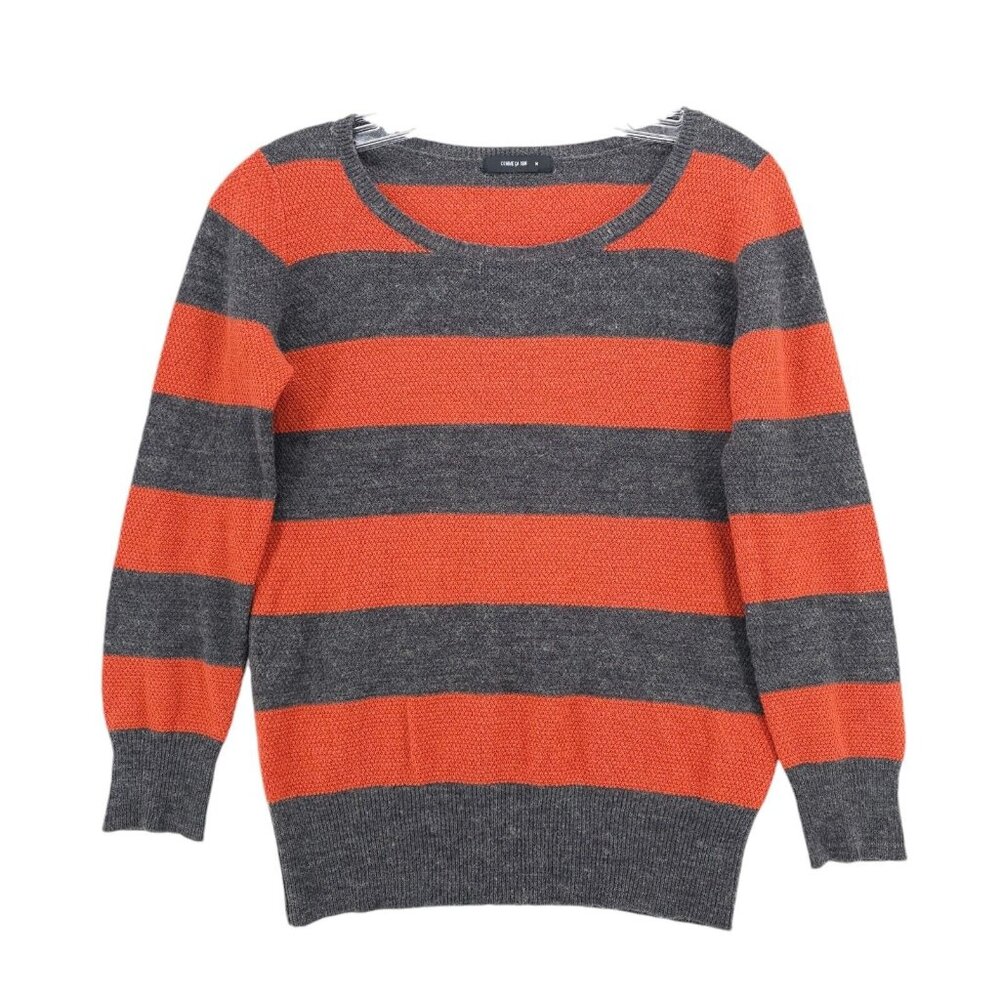 COMME CA ISM Knit Top Gray Orange Colorblock Stripe Women's MEDIUM